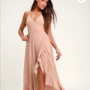 Lulus, In Love Forever Nude Lace-Up High-Low Dress